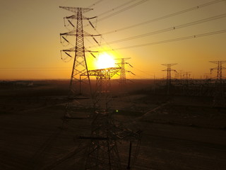 The power supply facilities of contour in the evening