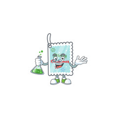 Sticker - Smart Professor christmas greeting card cartoon character holding glass tube