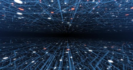 Poster - 4K seamless loop of print circuit technology cyber and futuristic concept. Circuit Board with moving electrons. CPU processing Data. Futuristic HUD technology Screen Data animation. 3D render