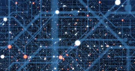 Poster - 4K seamless loop of print circuit technology cyber and futuristic concept. Circuit Board with moving electrons. CPU processing Data. Futuristic HUD technology Screen Data animation. 3D render