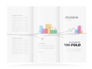 Wall Mural - Airplane takeoff city building lines style tri-fold brochure design template