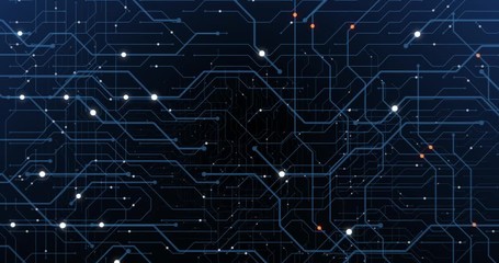 Poster - 4k seamless loop of print circuit technology cyber and futuristic concept. circuit board with moving