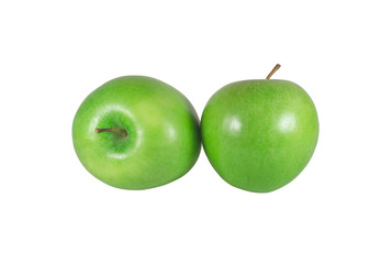 Two fresh green apples isolated on white background with clipping path