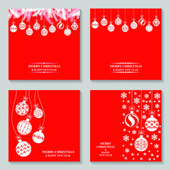 Sticker - Vector illustrations of Christmas greeting cards with baubles ball set