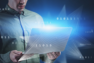 Poster - Engineer with laptop, network interface
