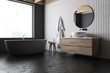 © ImageFlow - Loft gray and white bathroom corner, tub and sink