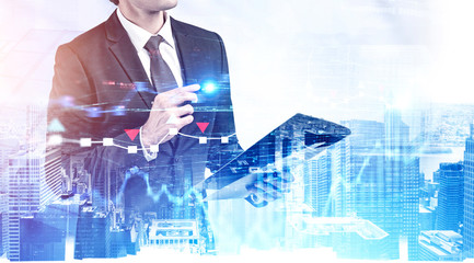 Poster - Broker working with digital chart in city