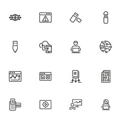 Poster - Modern devices icons. Set of line icons on white background. Web site, telephone, global. Technology concept. Vector illustration can be used for topics like progress, internet, worldwide