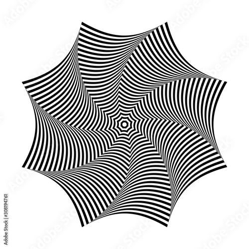 Op art design element. Rotation striped lines pattern.