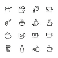 Poster - Morning drinks line icon set. Tea, pot, cup, espresso. Hot drink concept. Can be used for topics like coffee shop, menu, breakfast