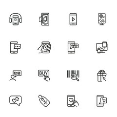 Poster - Online shopping icons. Set of line icons. Shop rating, mobile messenger, barcode. Mobile developing concept. Vector illustration can be used for topics like shopping, technology, mobile applications