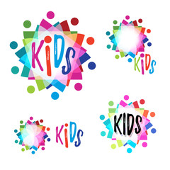 Aufkleber - Rainbow logotype. Bright and colorful kids logo. Children bright forms.