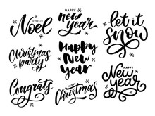 Christmas, New Year, Winter Poster. Christmas Greeting Concept. Print Design Vector Illustration. Vector Calligraphy Illustration. Slogan Set