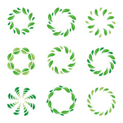 Poster - Frame of the leaf. Circle of leaves. Organic green abstract logo. Vector isolated eco border collection.