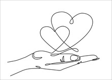 One Continuous Line Drawing Of Hand Holding Heart. Vector Illustration. St. Valentine's Day