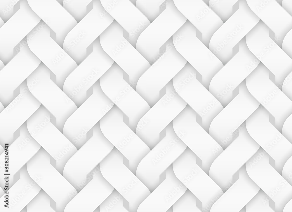 Vector seamless pattern of entwined curve bands. White texture illustration. - obrazy, fototapety, plakaty 