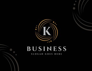 Wall Mural - Royal circle gold orbit with dots initial letter K logo design vector graphics