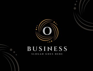 Wall Mural - Royal circle gold orbit with dots initial letter O logo design vector graphics
