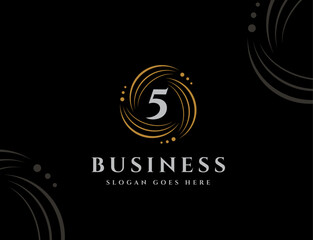 Wall Mural - Royal circle gold orbit with dots initial number 5 logo design vector graphics