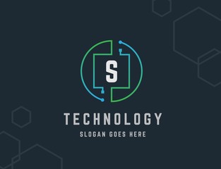 Wall Mural - Circle circuit tech network with initial S letter logo design