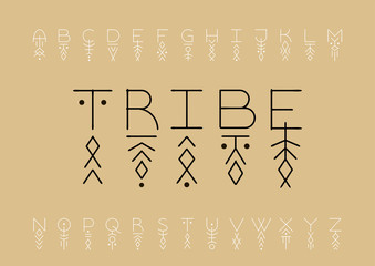 Aufkleber - Linear runic geometric uppercase font decorated with thin line patterns.