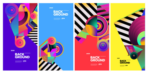 Aufkleber - Vector Colourful Ethnic Geometric Pattern Background Set. Pattern Background Illustration for Banner, social media story, Poster, Cover,Packaging Design Template.