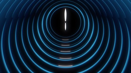 Abstract background of dark blue clock with white hour and minute hands. Blue pulsing rings surround clock like tunnel. White illumination follow hours hand. Soft glow. CG animation. 4K seamless loop