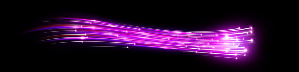 Wall Mural - Abstract light flares  background. Bright luminous glowing lines. 3d rendering Dynamic lights shape on dark background. High speed optical fiber concept. 