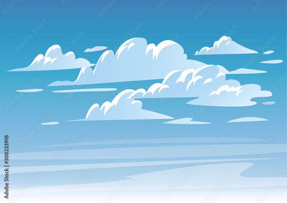 Vector blue sky clouds. Anime clean style. Background design Stock ...