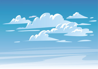 vector blue sky clouds. anime clean style. background design