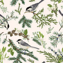 Floral Seamless Pattern With Birds.