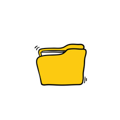 Wall Mural - open folder icon. Folder with documents on white background with hand drawn doodle cartoon line art style