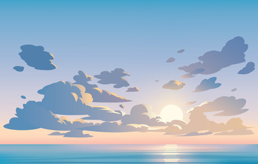 Wall Mural - vector landscape sky clouds. sunset. anime clean style. background design