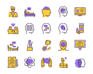 Psychology items color linear icons set