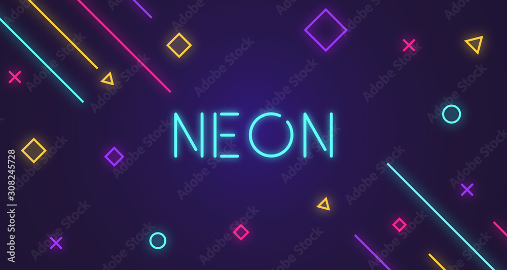 Abstract geometric neon glow background - obrazy, fototapety, plakaty 