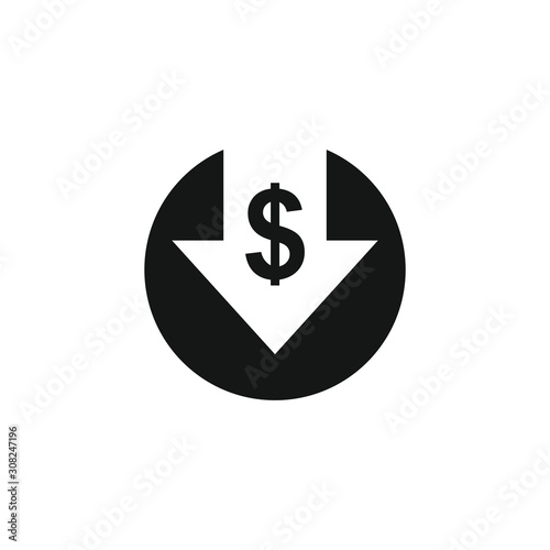 Fotografía Cost reduction icon. Dollar Down Icon Vector.