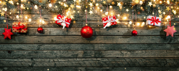 Wall Mural - Christmas rustic background with wooden planks