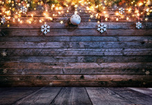 Christmas Rustic Background With Wooden Planks