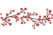 Winter red berry braches border. Seamless Christmas hawthorn pattern for cards, textile, or wrapping paper. Vector