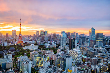 Wall Mural - cityscape of tokyo skyline, panorama aerial skyscrapers view of office building and downtown in toky