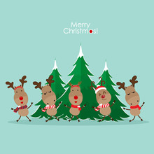 Cute Reindeer. Christmas Background. Christmas Greeting Card. Vector Illustration.