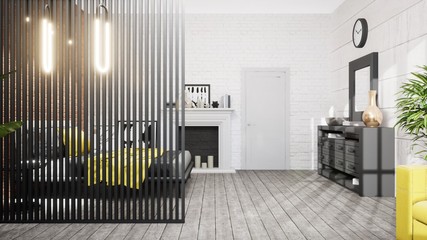 Wall Mural - Modern design living room interior in Scandinavian style . 3D rendering