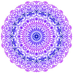 Mandala. Round ethnic gradient pattern in blue and pink on a white background. Vector pattern for tattoos, henna pattern. Anti-stress ornament