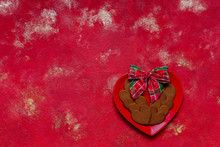 Heart Shape Gingerbreads  On Red Heart Shape Plate On Red Lush Lava Background