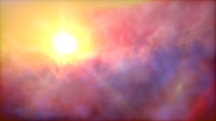 Poster - sky with clouds and the shining sun red-blue tones, disaster, 3d render
