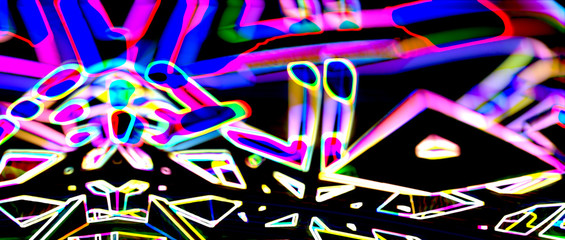 Fototapete - abstract geometric volumetric composition of luminous elements, neon colors, 3d render
