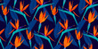 © LilaloveDesign - Bird of paradise tropical strelitzia floral seamless pattern with trends fashion colors. Pantone color of the year 2020, lush lava, aqua menthe and phantom blue