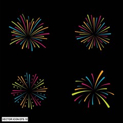 Wall Mural - firework line icon set, happy new year firework, vector illustration