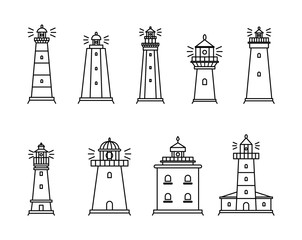 Poster - Lighthouse Sign Black Thin Line Icon Set. Vector