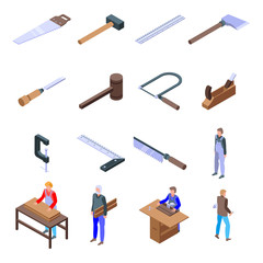 Poster - Carpenter icons set. Isometric set of carpenter vector icons for web design isolated on white background